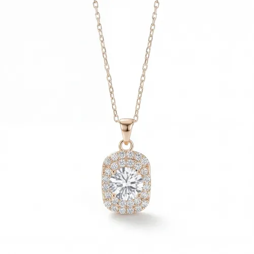 Memento - Brilliant Moissanite Pendant in Pave Halo Design