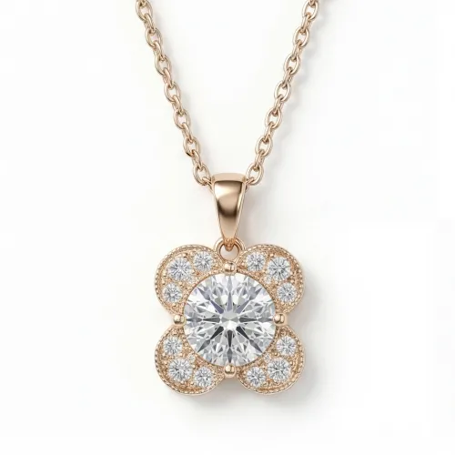 Flora - Clover Design Moissanite Pendant with Pavé Accents