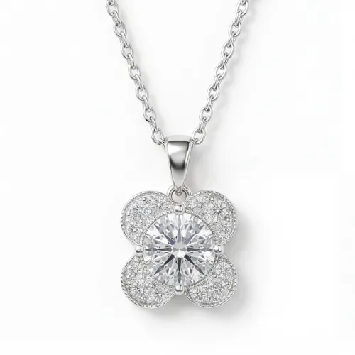 Flora - Clover Design Moissanite Pendant with Pavé Accents
