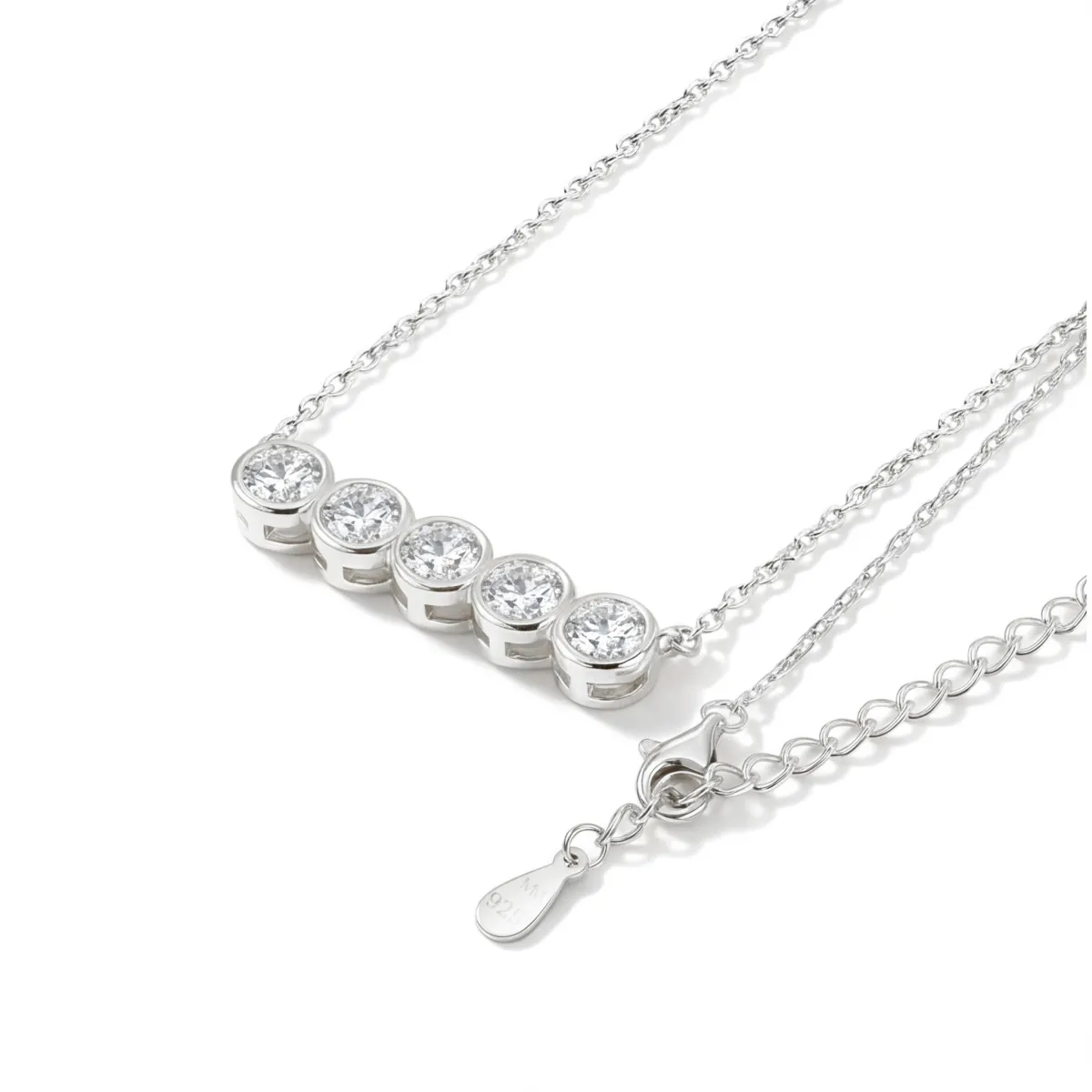 Quinta - Five Stone Moissanite Necklace in Bezel Setting