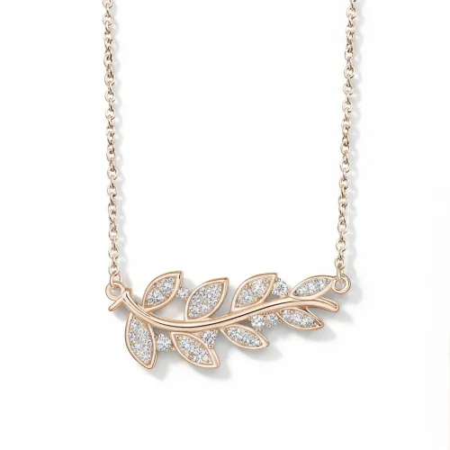 Botanica - Leaf Motif Moissanite Necklace in a Graceful Pave Setting