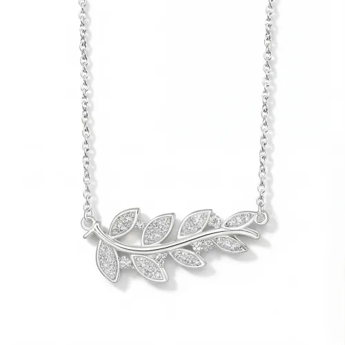 Botanica - Leaf Motif Moissanite Necklace in a Graceful Pave Setting
