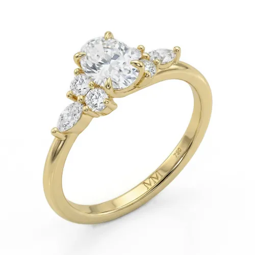 Olivette - Oval Cut Moissanite Engagement Ring with Marquise Side Stones
