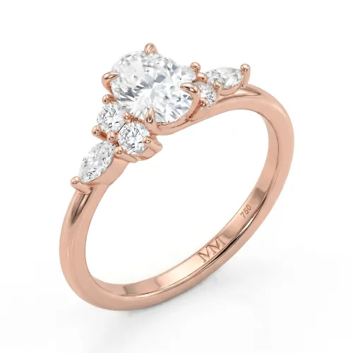 Olivette - Oval Cut Moissanite Engagement Ring with Marquise Side Stones