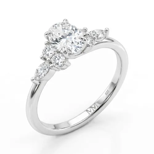 Olivette - Oval Cut Moissanite Engagement Ring with Marquise Side Stones