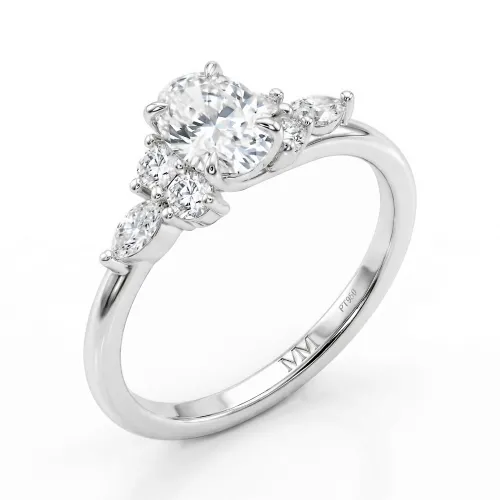 Olivette - Oval Cut Moissanite Engagement Ring with Marquise Side Stones