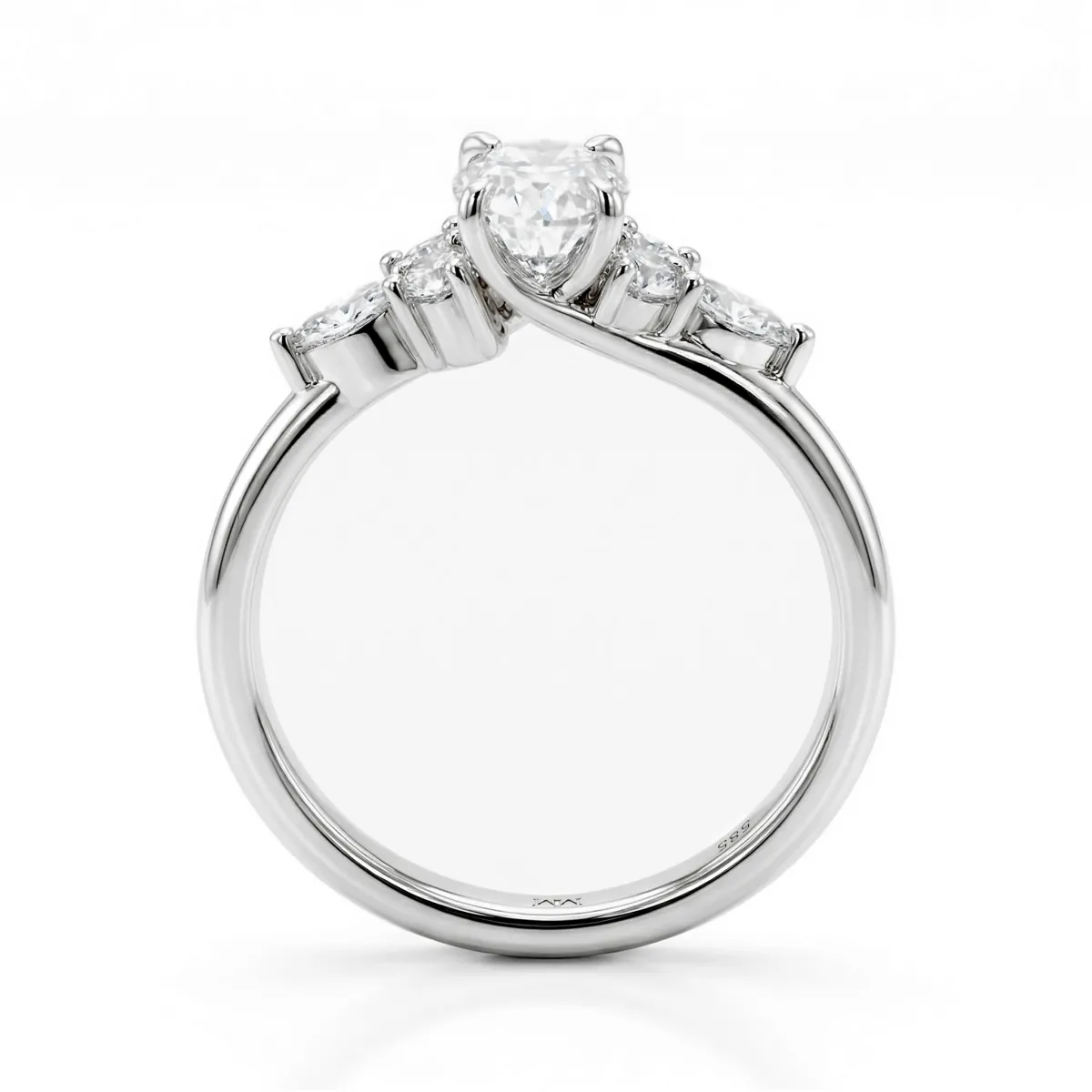 Olivette - Oval Cut Moissanite Engagement Ring with Marquise Side Stones
