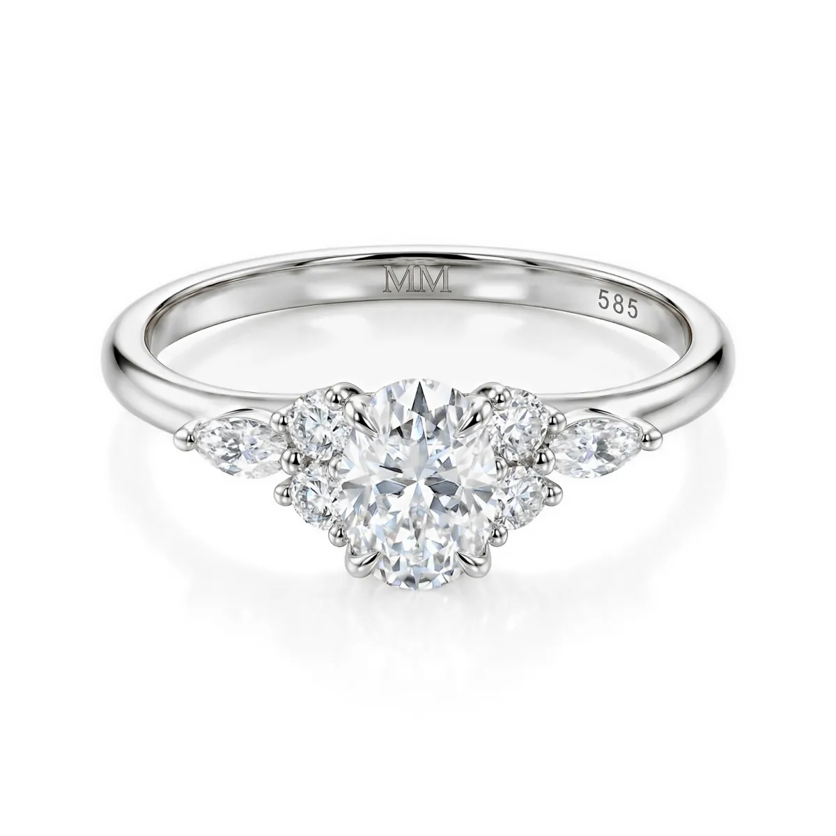 Olivette - Oval Cut Moissanite Engagement Ring with Marquise Side Stones
