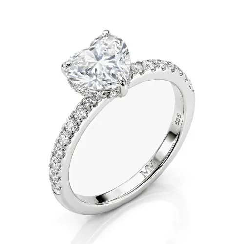 Amoretta - Heart Cut Moissanite Engagement Ring With Pavé Shoulders