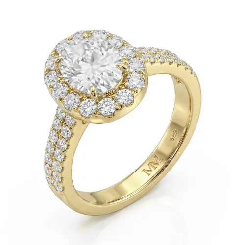 Ovalea - Oval Cut Moissanite Ring with Halo Pavé Design