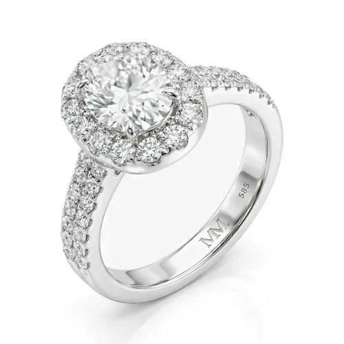 Ovalea - Oval Cut Moissanite Ring with Halo Pavé Design