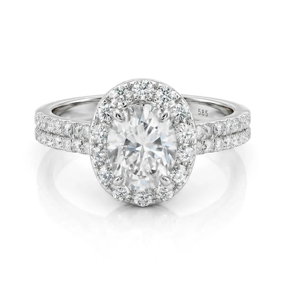 Ovalea - Oval Cut Moissanite Ring with Halo Pavé Design