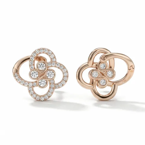 Vortexia - Floral Motif Moissanite Clover Earrings With Pave-Set Sparkle