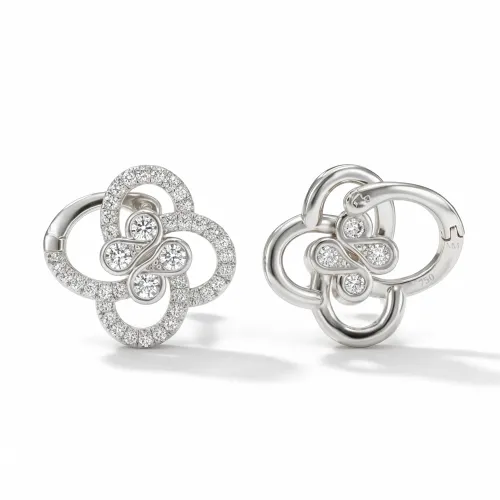 Vortexia - Floral Motif Moissanite Clover Earrings With Pave-Set Sparkle