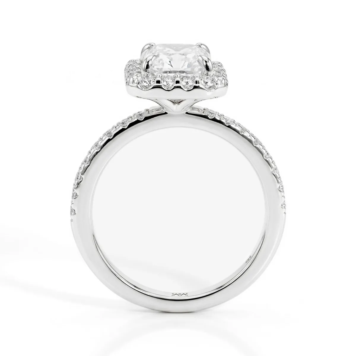 Esmeralda – Emerald Cut Moissanite Ring in Halo Setting