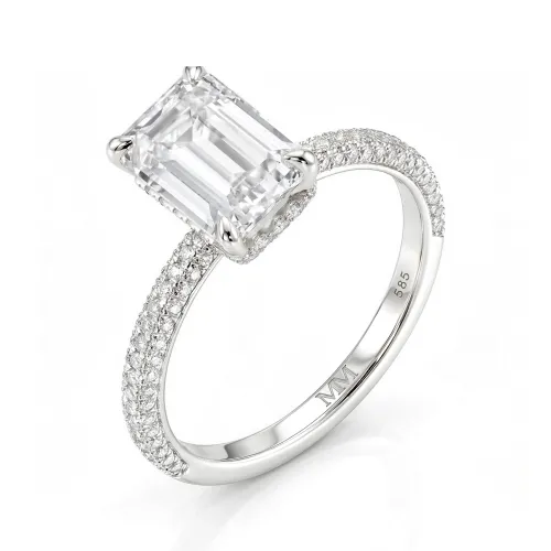 Veridian - Emerald Cut Moissanite Ring With Pavé-Set Band