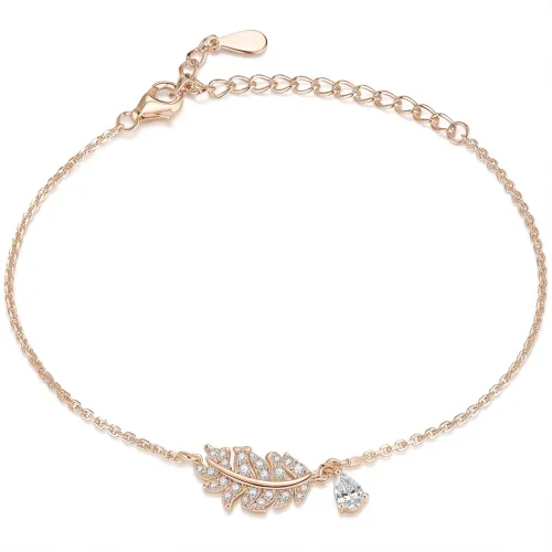 Foliana - Moissanite Leaf Charm Bracelet with Dangling Stone Detail