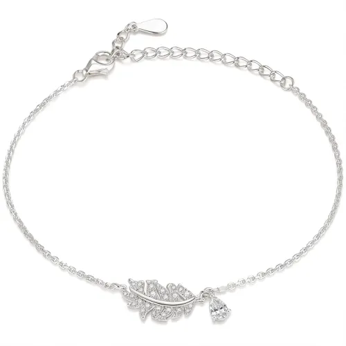 Foliana - Moissanite Leaf Charm Bracelet with Dangling Stone Detail