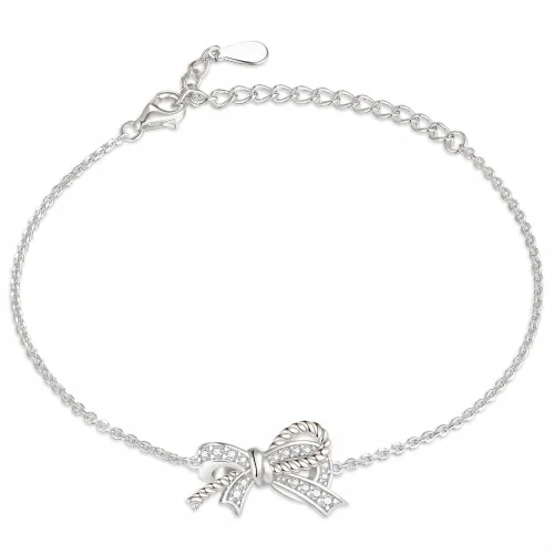 Ribbonique - Two-Toned Moissanite Bracelet with Decorative Bow and Pave Accents