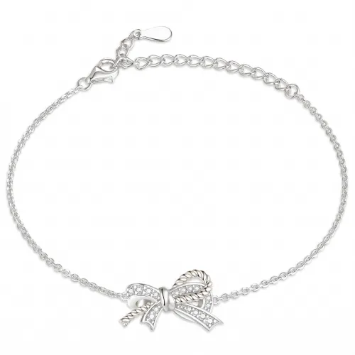 Ribbonique - Two-Toned Moissanite Bracelet with Decorative Bow and Pave Accents