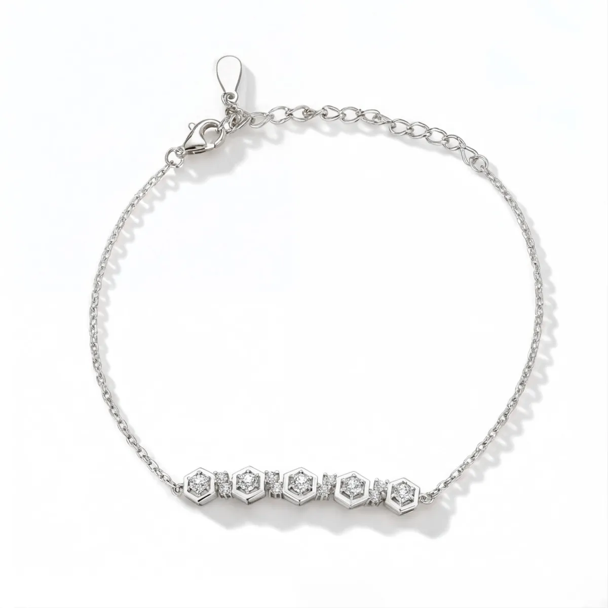 Octet - Hexagonal Bezel Moissanite Bracelet with Adjustable Chain
