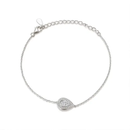 Peraise - Pear Cut Moissanite Bracelet With Halo Link Chain