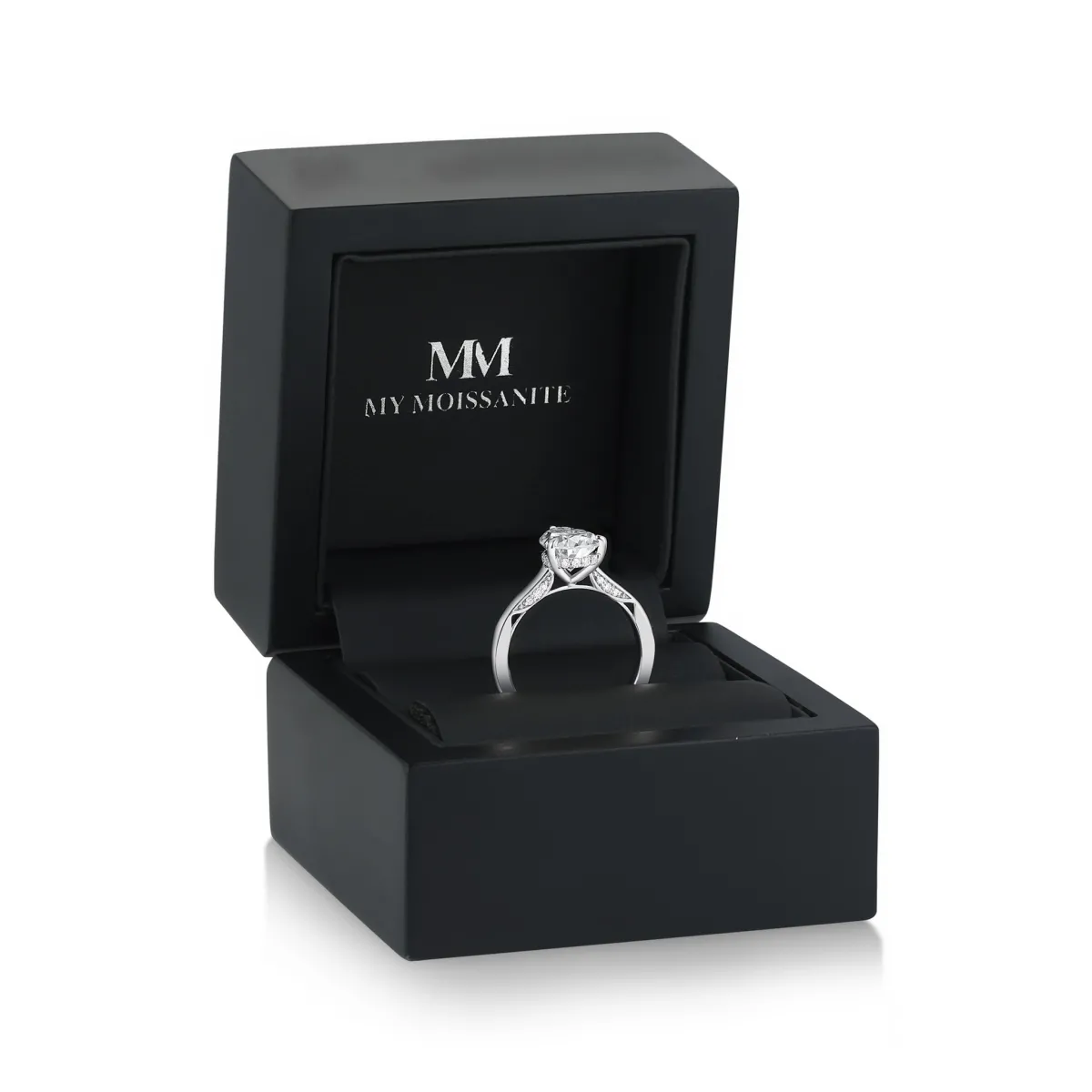 Poirine - Pear Cut Moissanite Ring with Hidden Halo and Pavé Accent Stones