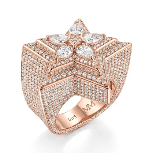 Zenith - Men's Pear Cut Moissanite Star Ring with Pavé Setting