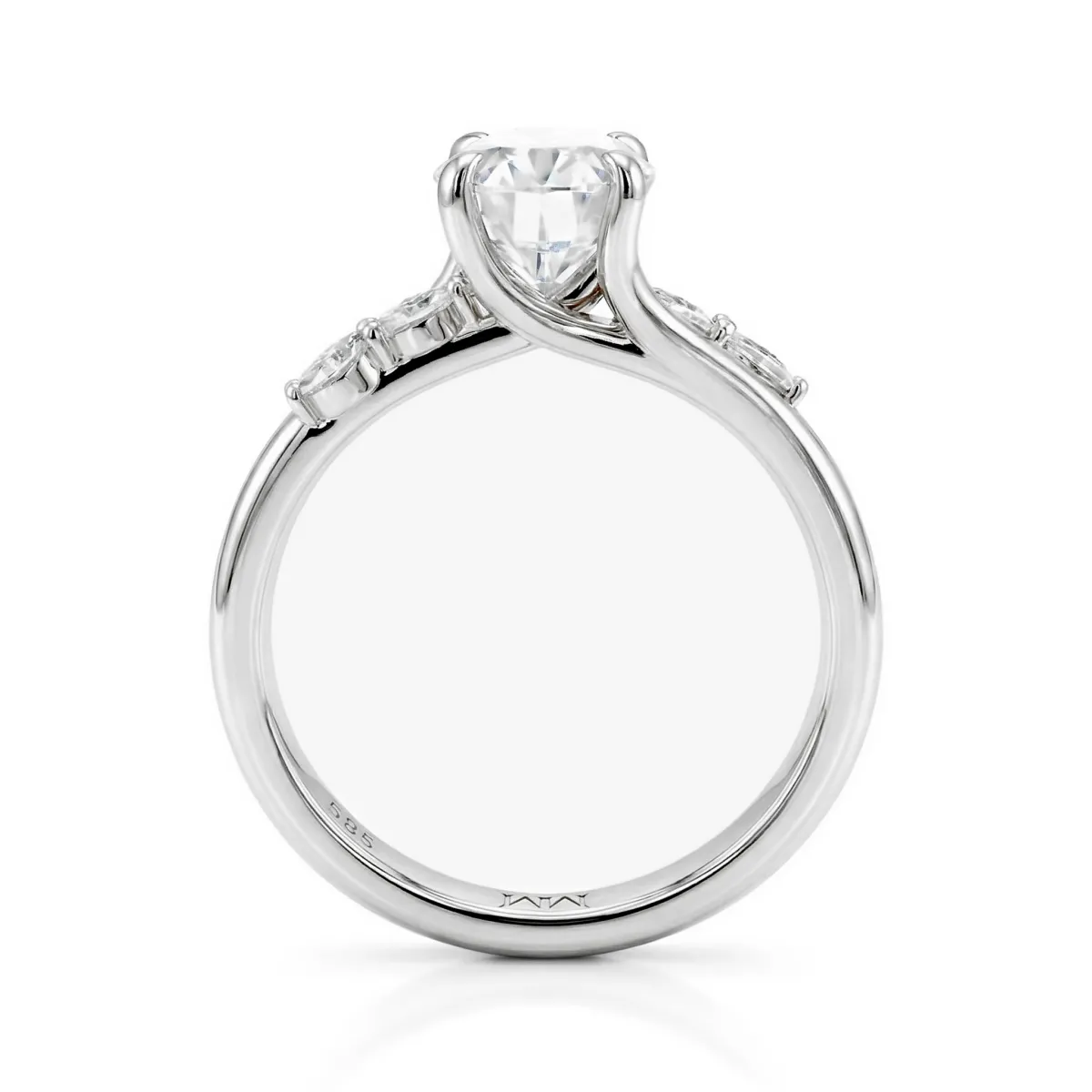 Viviette - Oval Cut Moissanite Engagement Ring with Marquise Accent Stones