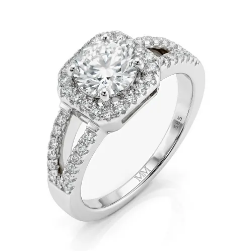 Evora – Moissanite Ring with Split-Shank in Halo Setting