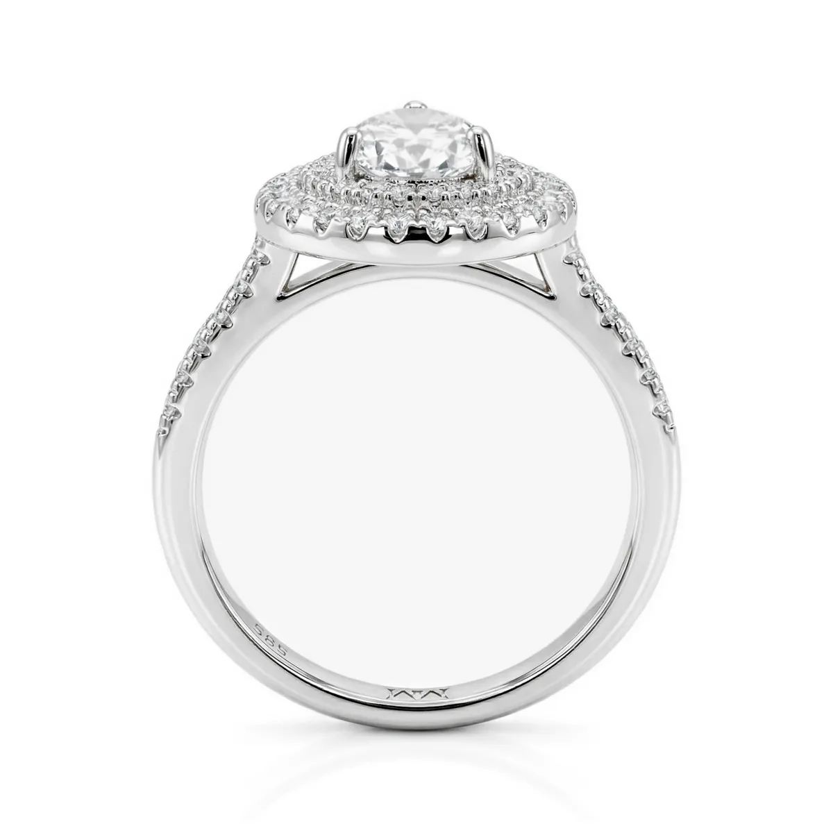 Athena - Pear Cut Moissanite Engagement Ring with Double Halo and Pavé Shank