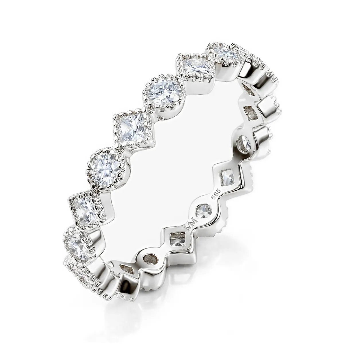 Verona - Square and Round Moissanite Eternity Ring with Milgrain Detailing