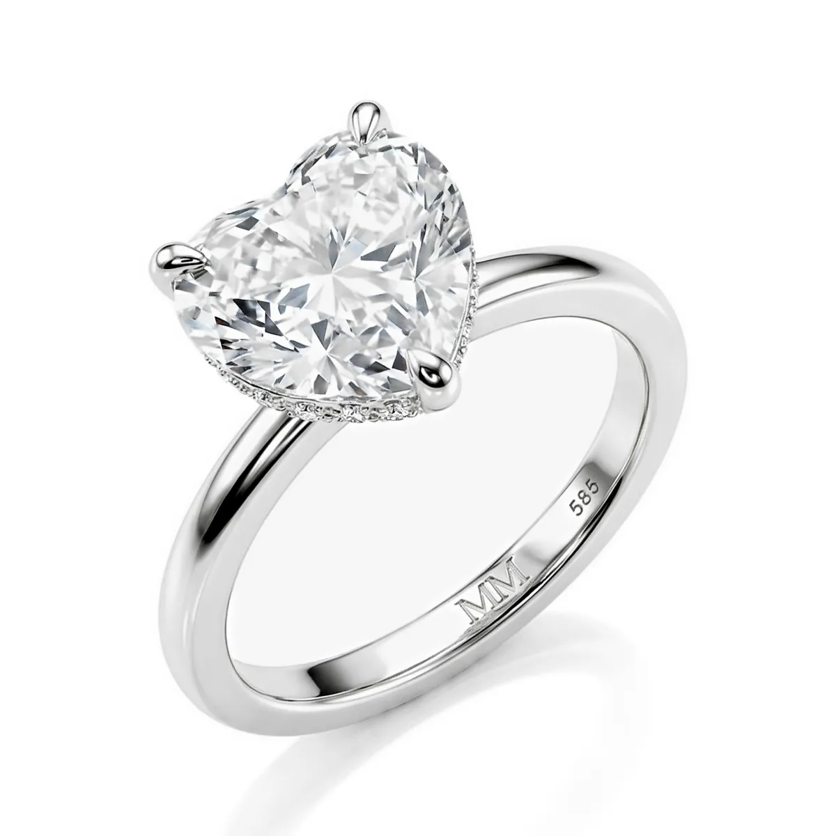 Amorelle - Heart Cut Moissanite Engagement Ring with Hidden Halo