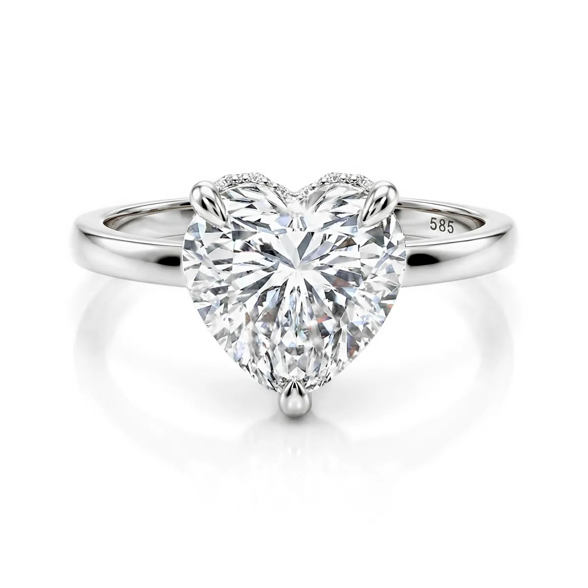 Amorelle - Heart Cut Moissanite Engagement Ring with Hidden Halo