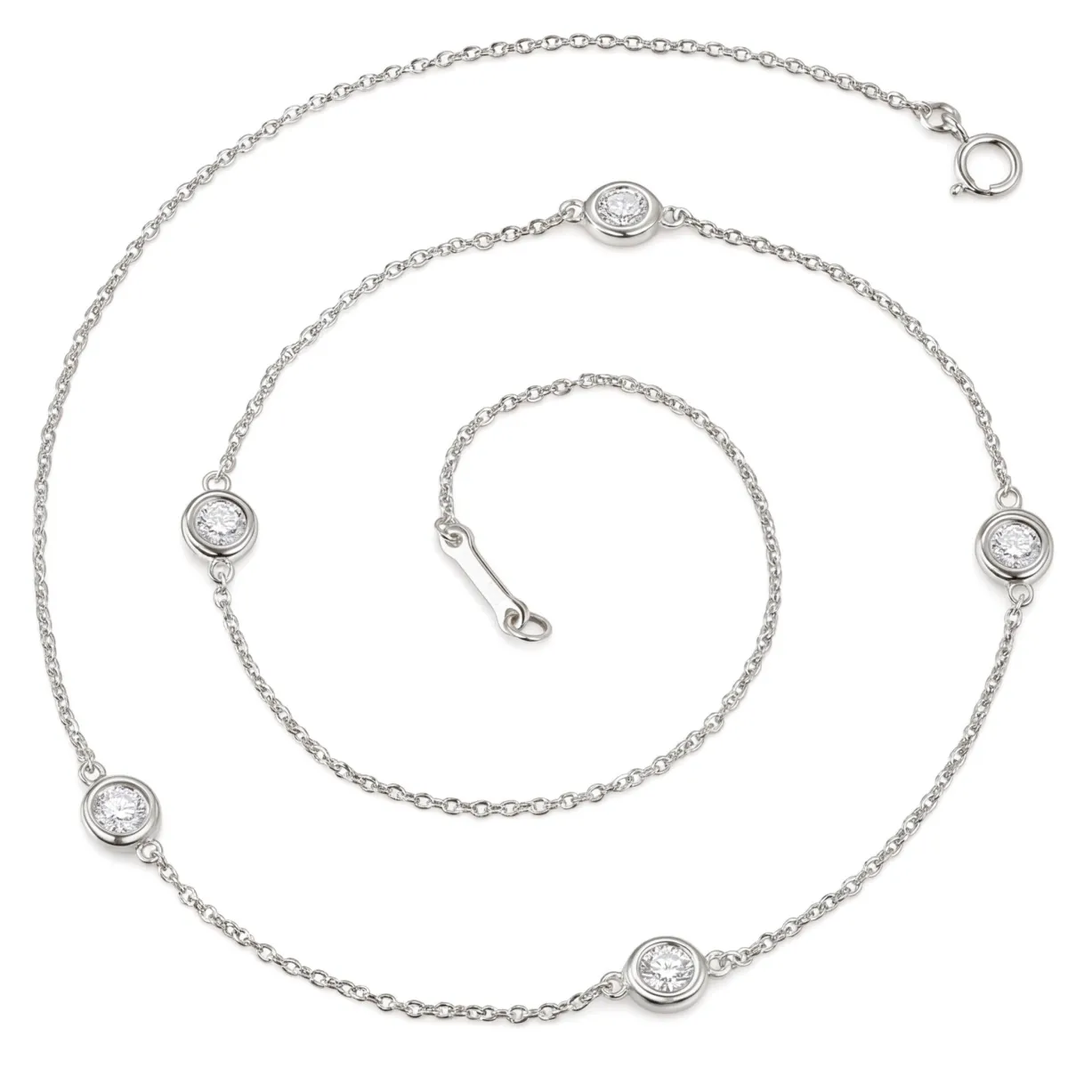 Circa - Bezel Set Moissanite Necklace with Adjustable Links