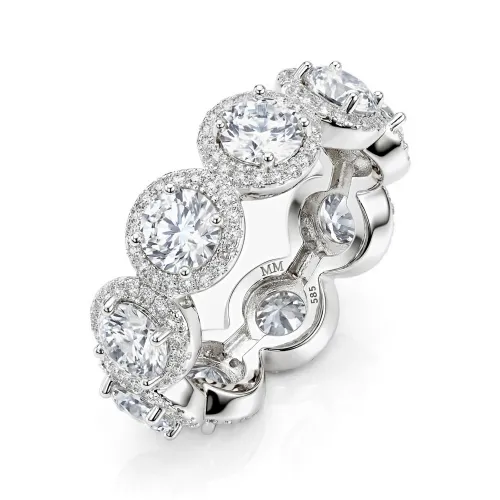 Allegra - Moissanite Eternity Ring met Halo en Accentstenen