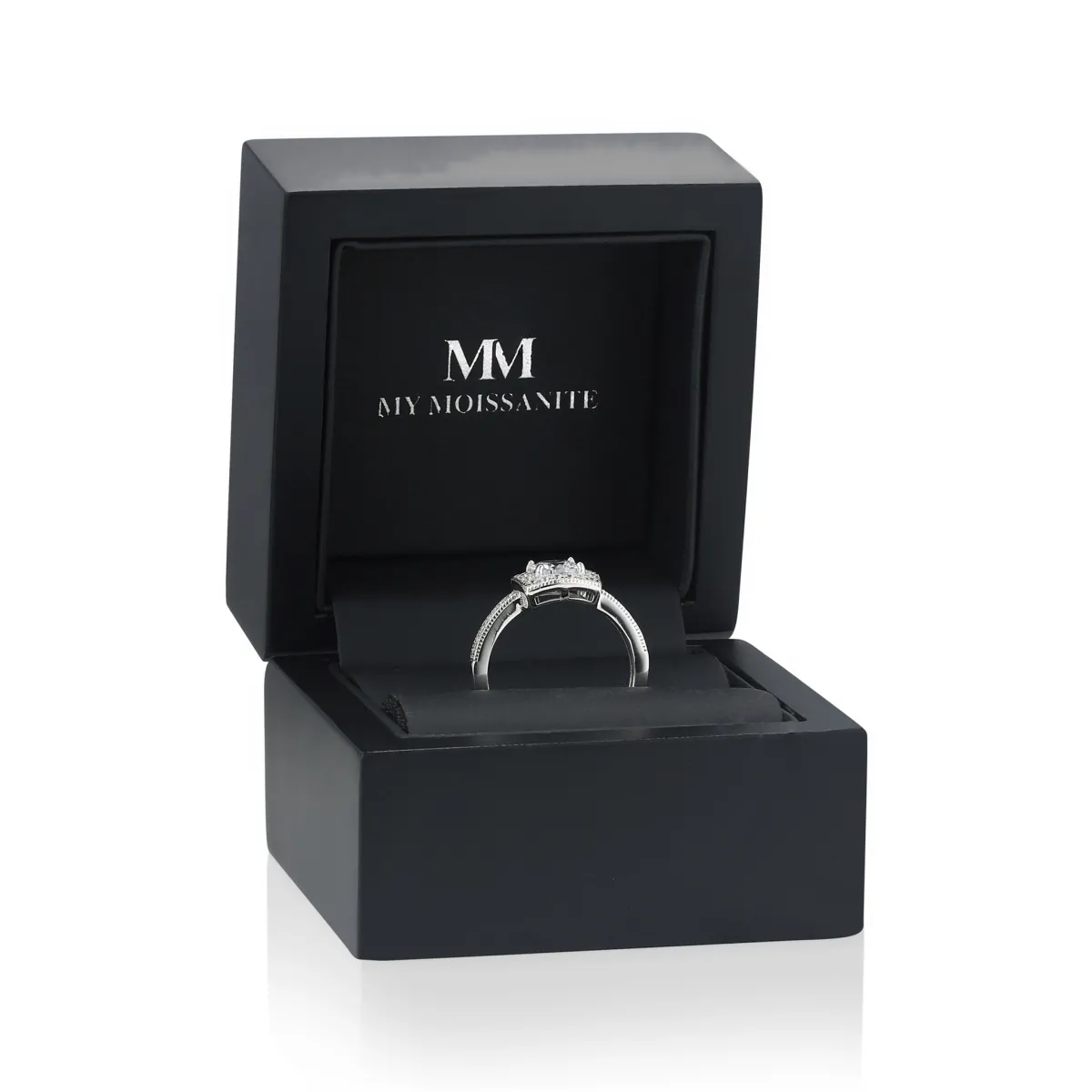 Sanctum - Cushion Cut Moissanite Engagement Ring with Vintage Halo and Pavé Band