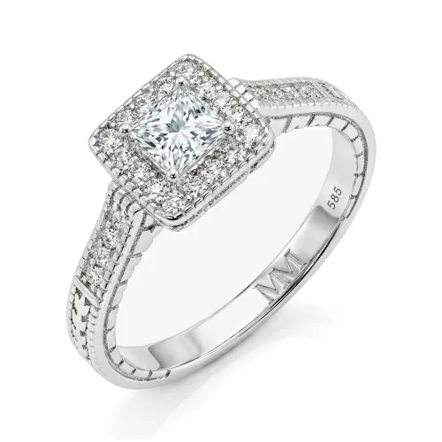Paragone - Princess Cut Moissanite Halo Engagement Ring With Textured Band