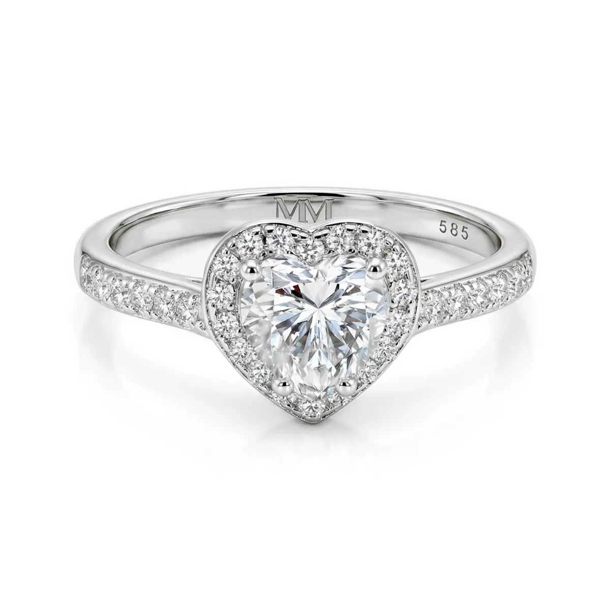 Amoria - Heart Cut Moissanite Engagement Ring with Halo and Pavé Set Side Stones