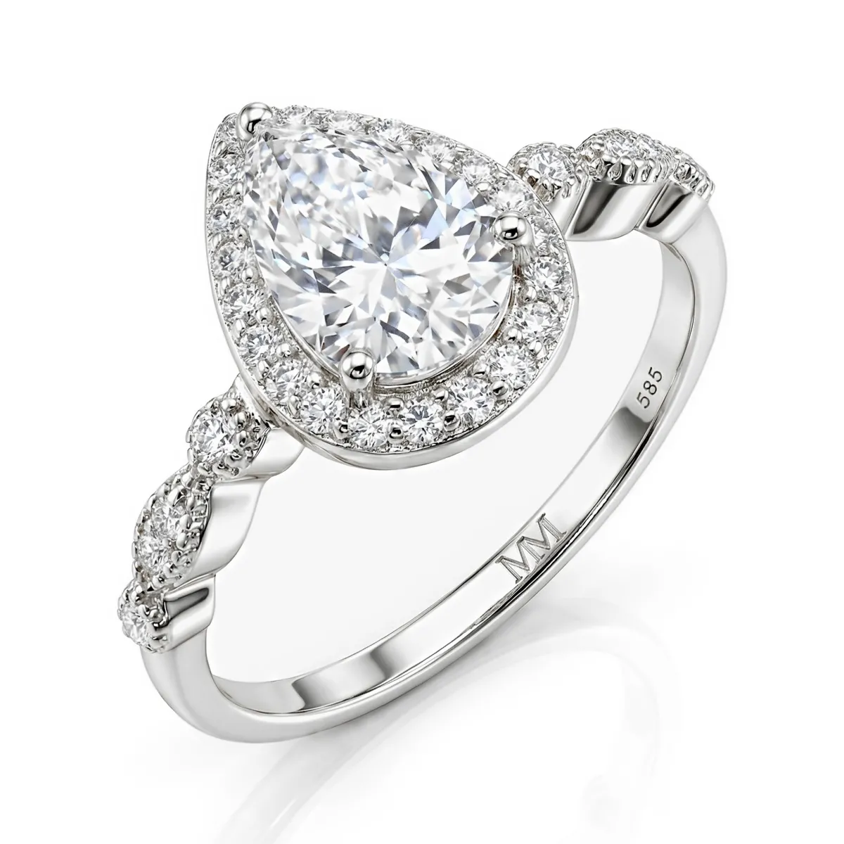 Elanore - Pear Cut Moissanite Engagement Ring with Twisting Pave Band