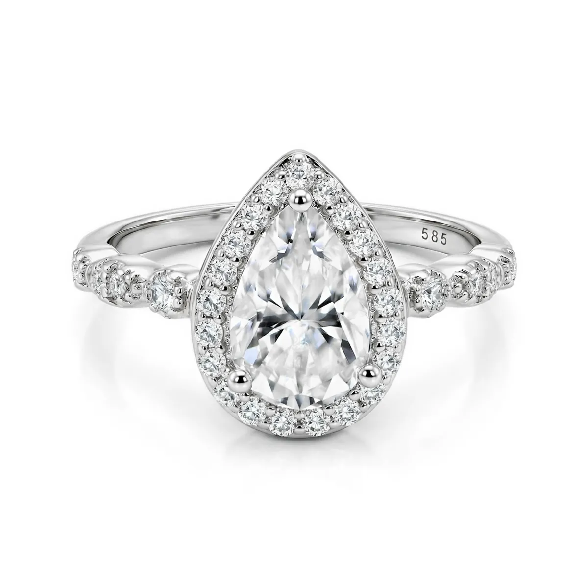 Elanore - Pear Cut Moissanite Engagement Ring with Twisting Pave Band