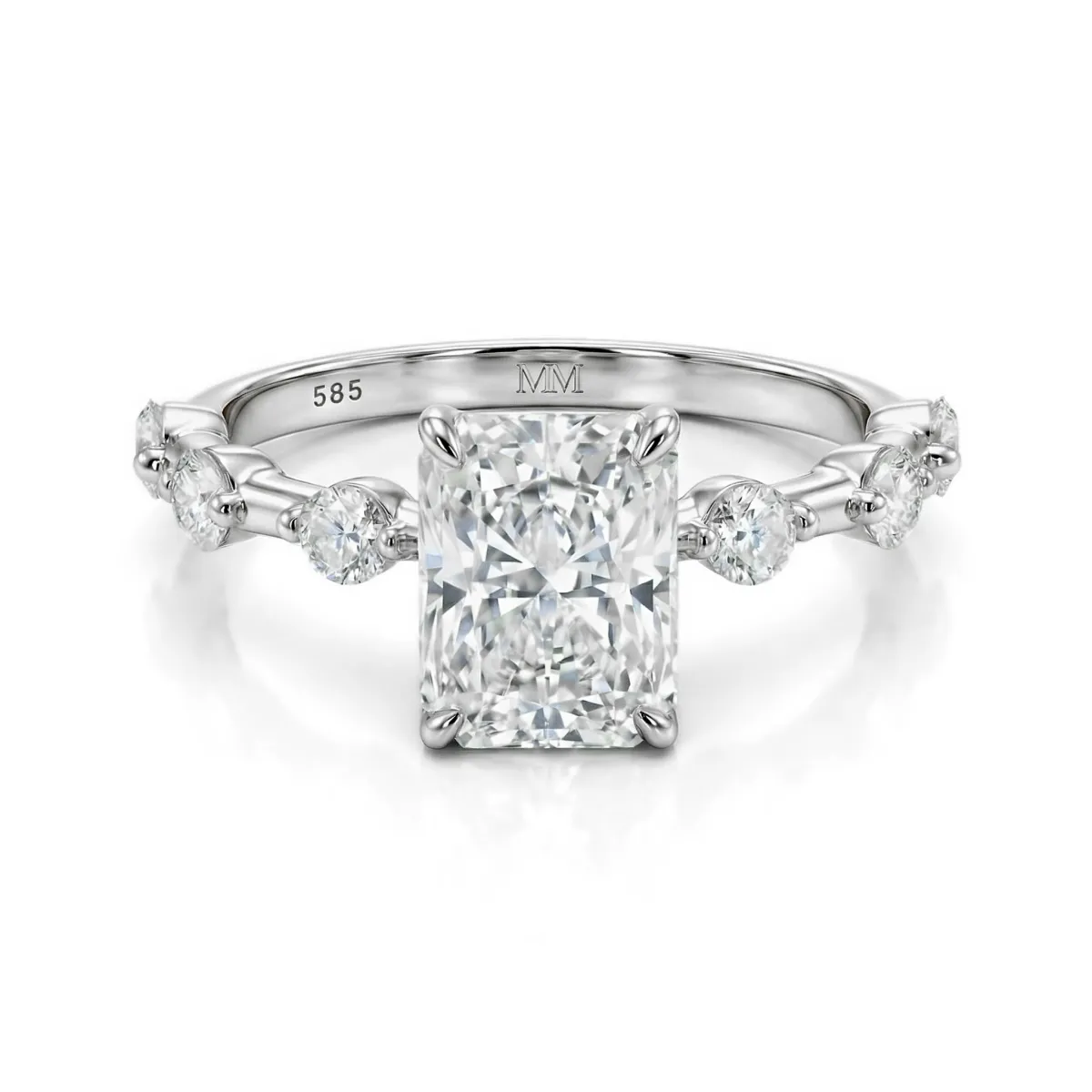 Isla - Radiant Cut Moissanite Ring with Side Stones
