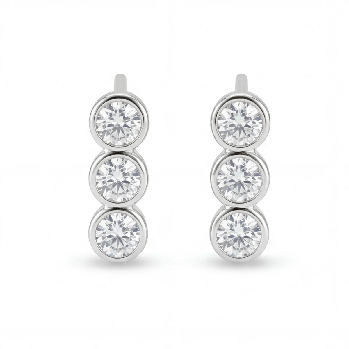 Tri-Bezel - Moissanite Stud Earrings in Bezel Setting