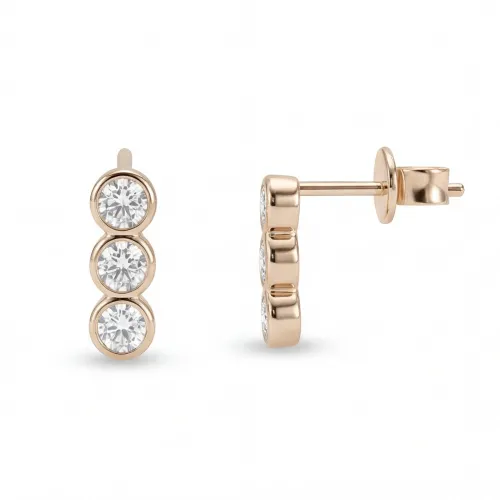 Tri-Bezel - Moissanite Stud Earrings in Bezel Setting