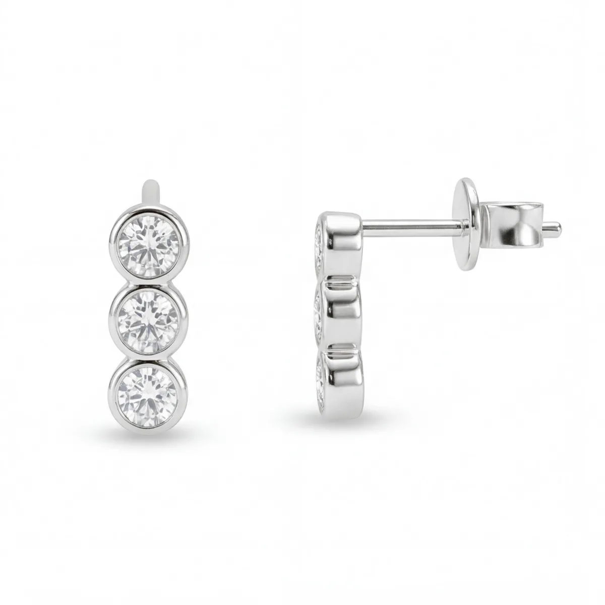 Tri-Bezel - Moissanite Stud Earrings in Bezel Setting