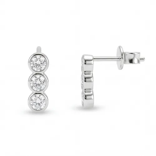 Tri-Bezel - Moissanite Stud Earrings in Bezel Setting