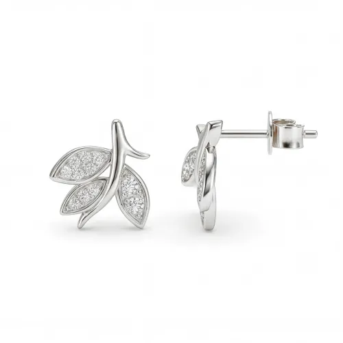 Pavé Leaves - Moissanite Oorknopjes