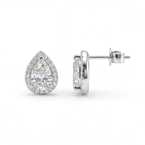 Halo Pears - Peer Moissanite Oorknopjes in Halo Zetting