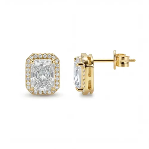 Aura - Radiant Moissanite Stud Earrings in Halo Setting