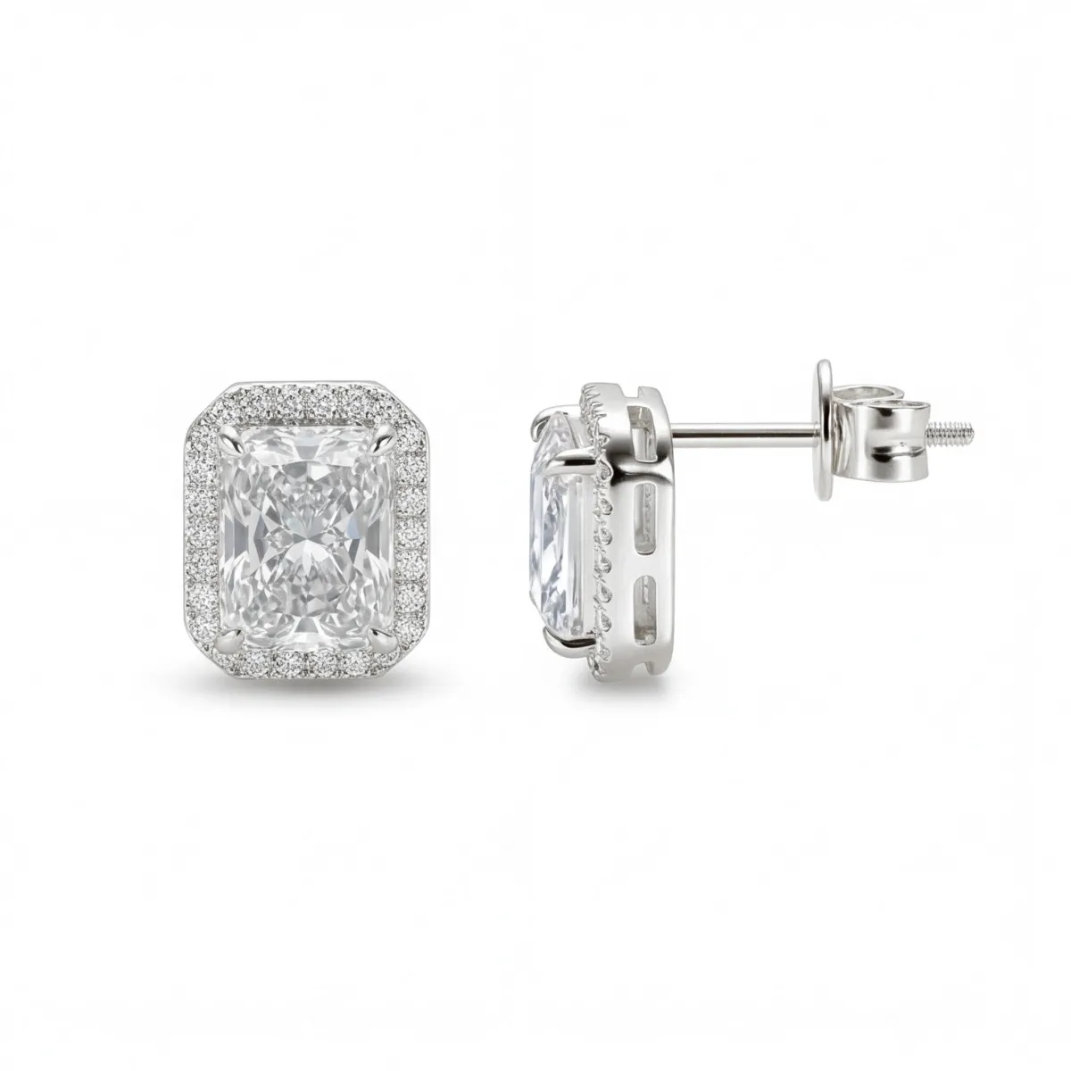 Aura - Halo Radiant Moissanite Stud Earrings